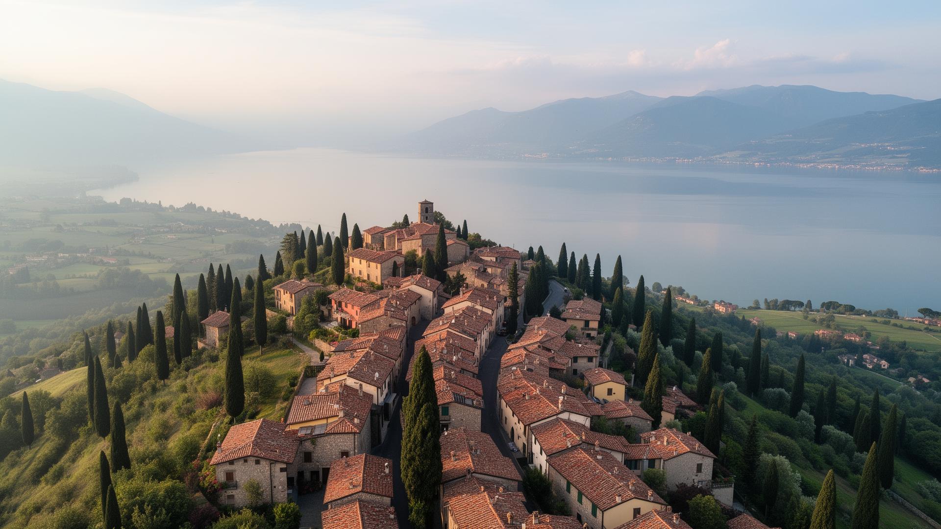 Wioska Fonteno wśród wzgórz nad jeziorem Iseo